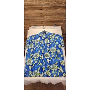 The Original Cascade Mens XXL Blue Green Floral Hibiscus Hawaiian Camp Shirt
